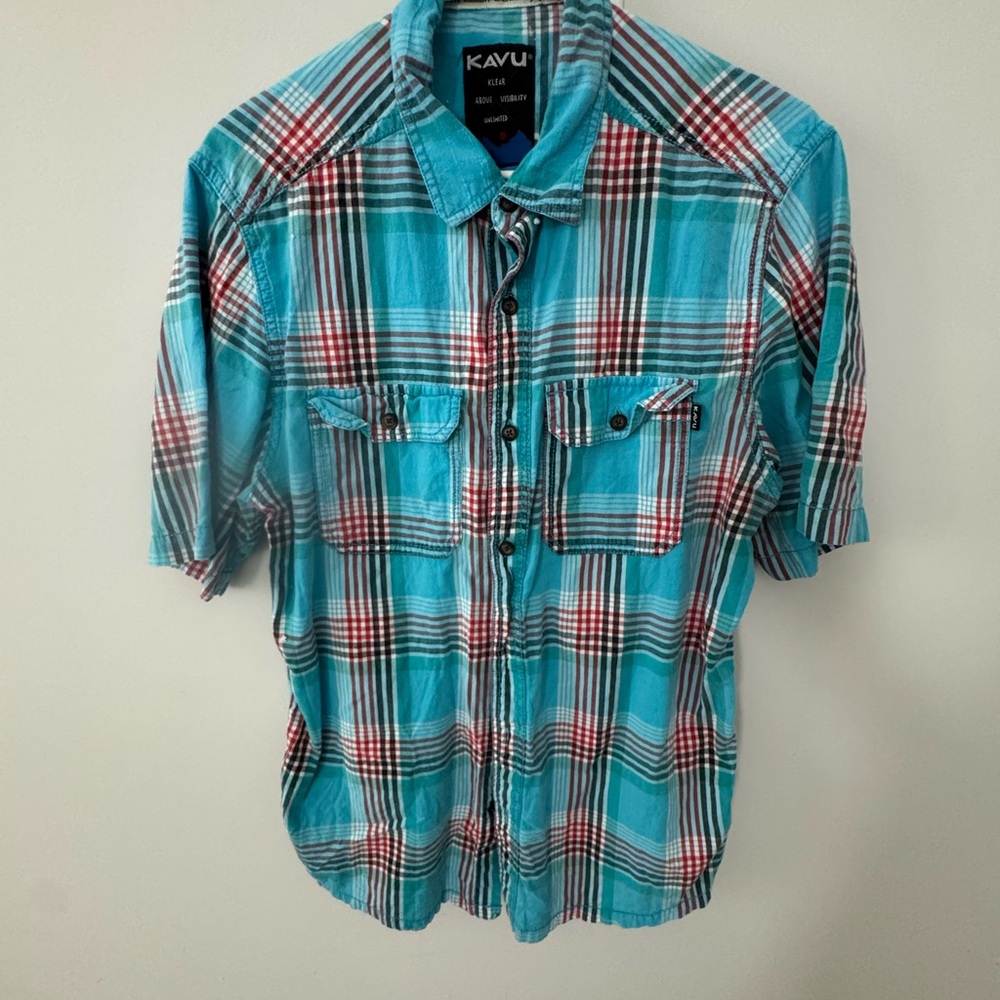 Kavu Blue and Red Plaid Button Down Shirt